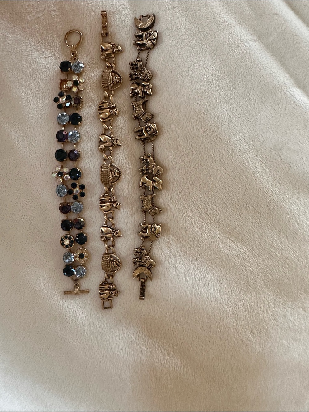 Gold-Tone Novelty Dog, Cat, and Crystal Bracelets Ensemble — Women’s Jewelry